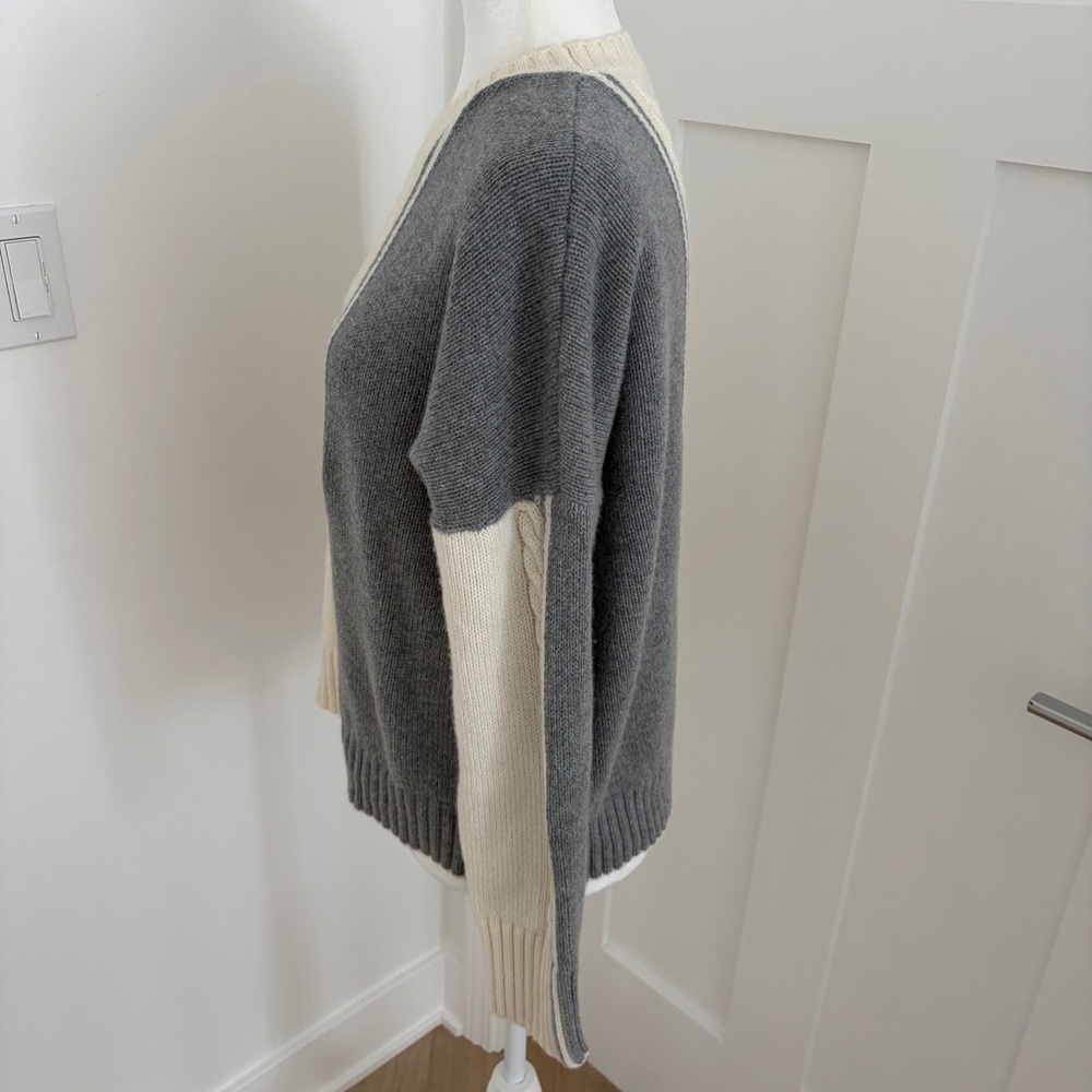 Zaket & Plover Womens Gray & Cream Knit Sweater Merino/Cotton Blend Sz M*L25 - Picture 3 of 5
